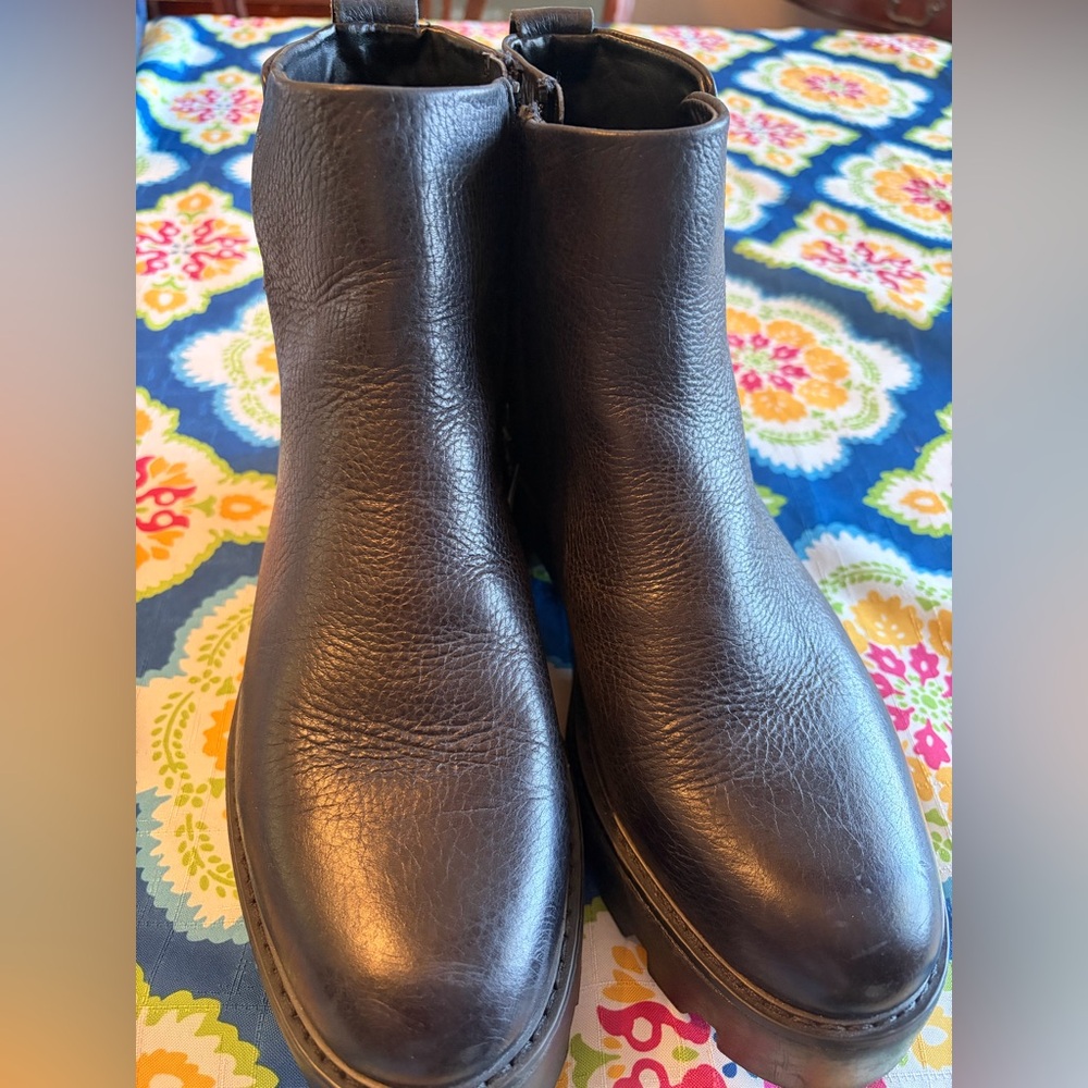 Franco Sarto Billie Black Leather Platform Ankle Boots - Picture 3 of 10